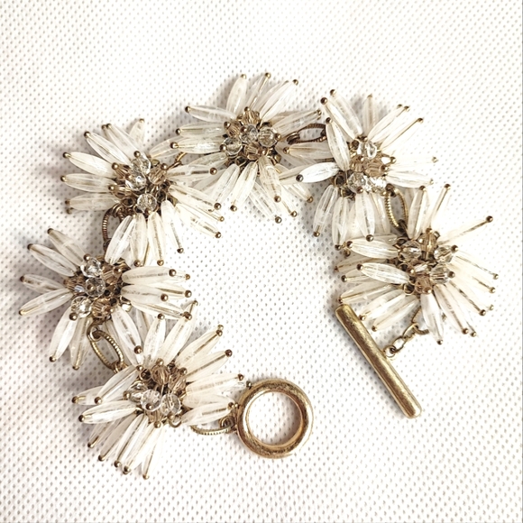 Talbots Matte Brass Tone Fireworks Firecracker Spikey Lucite Snowflake Bracelet - Picture 2 of 10